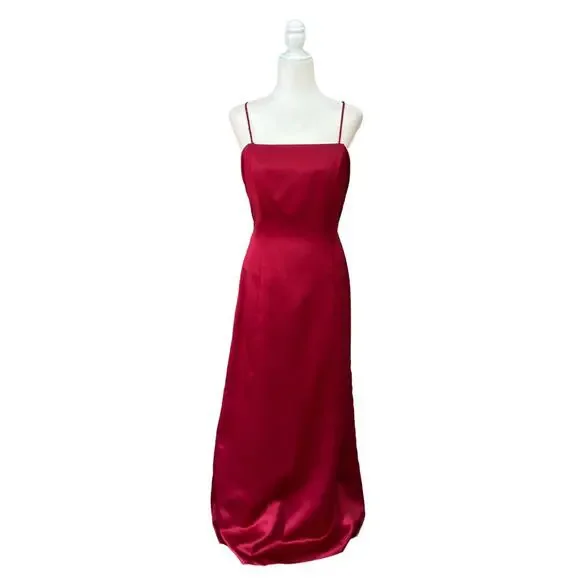 Vintage Watters & Watters Satin Maxi Dress 14 Red - Picture 3 of 10
